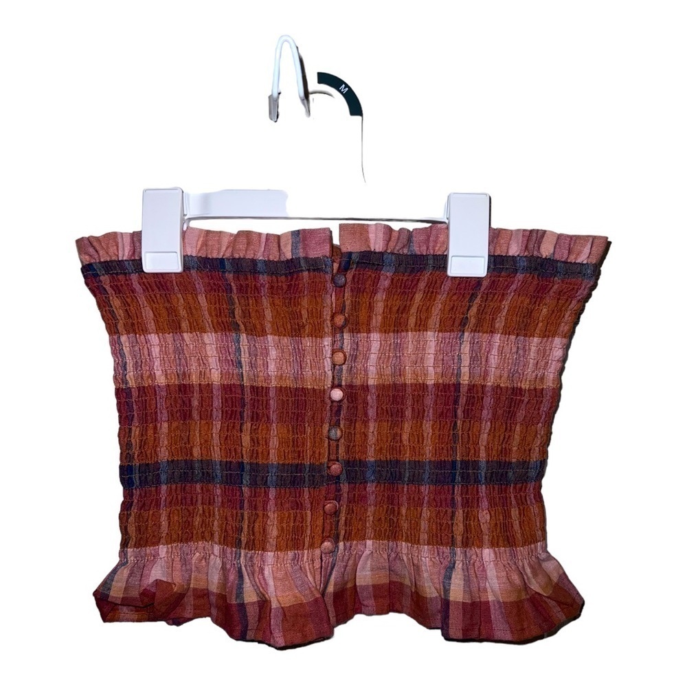 NWT AMERICAN EAGLE Plaid Smocked Textured Stretch Button Tube Top Sz M
